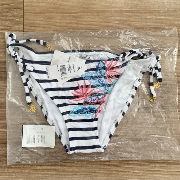 Tommy Bahama Palms of Paradise Embroidered String Bikini Bottoms in Navy/White - Picture 3 of 7